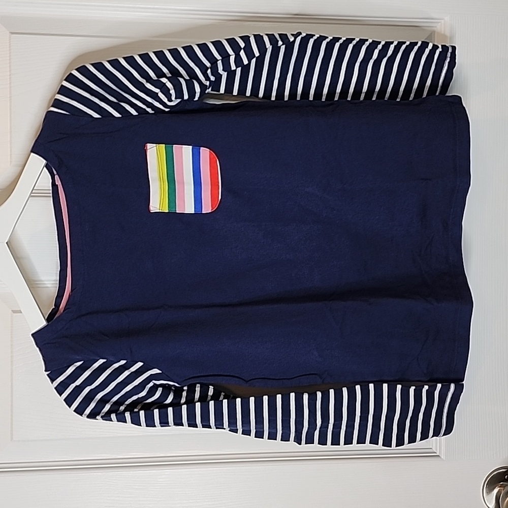 Mini Boden Long Sleeve Rainbow Pocket Tee, Kids Size 11-12